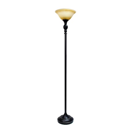 1 Light Floor Lamp With Marbelized Amber Shade, Restoration Bronze